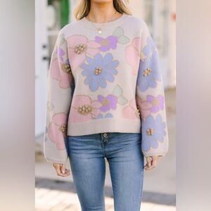 Storia Easy To Love Beige Brown Floral Sweater Size Large